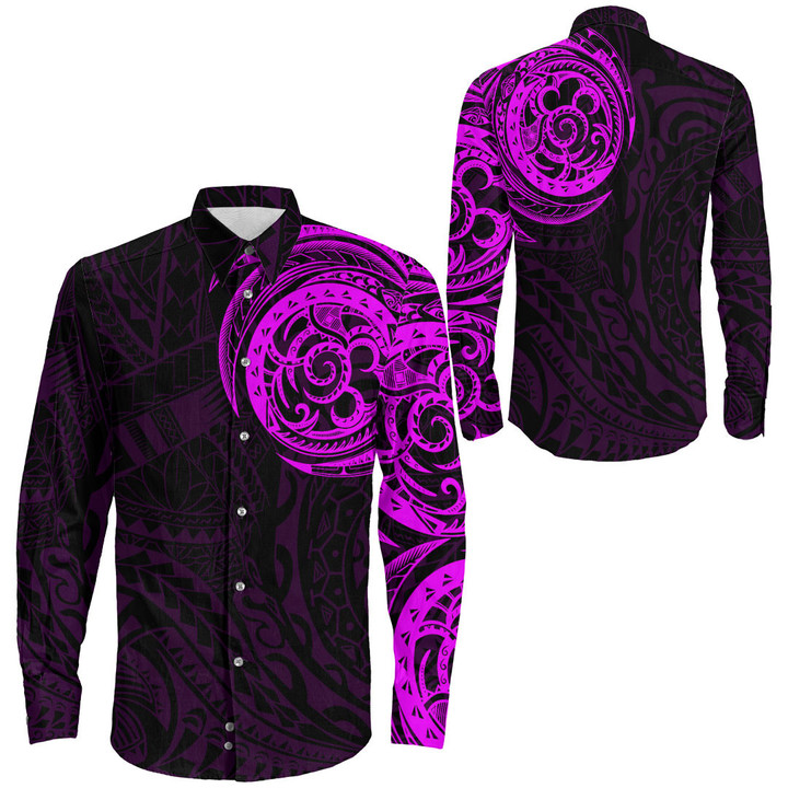 RugbyLife Clothing - Special Polynesian Tattoo Style - Pink Version Long Sleeve Button Shirt A7 | RugbyLife