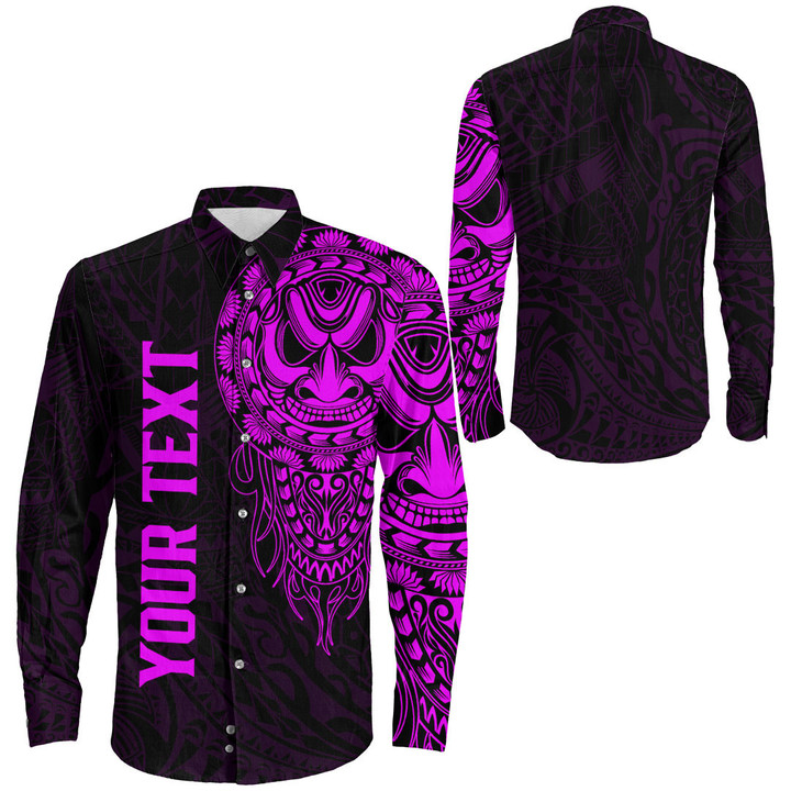 RugbyLife Clothing - (Custom) Polynesian Tattoo Style Mask Native - Pink Version Long Sleeve Button Shirt A7 | RugbyLife