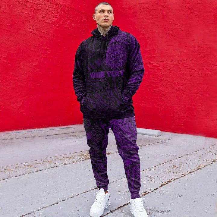 RugbyLife Clothing - (Custom) Polynesian Sun Tattoo Style - Purple Version Hoodie and Joggers Pant A7 | RugbyLife