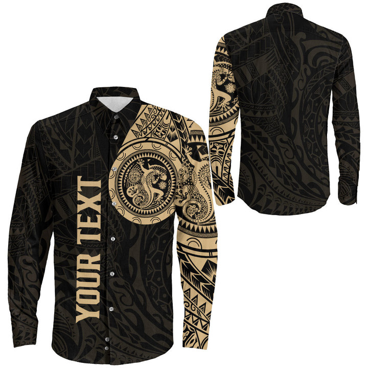 RugbyLife Clothing - (Custom) Lizard Gecko Maori Polynesian Style Tattoo - Gold Version Long Sleeve Button Shirt A7 | RugbyLife
