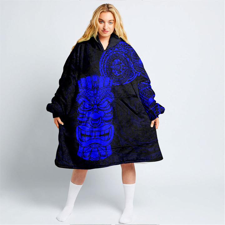 RugbyLife Clothing - Polynesian Tattoo Style Tiki - Blue Version Snug Hoodie A7 | RugbyLife