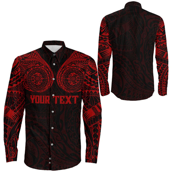 RugbyLife Clothing - (Custom) Polynesian Tattoo Style - Red Version Long Sleeve Button Shirt A7 | RugbyLife