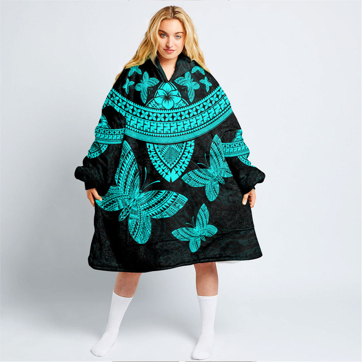 RugbyLife Clothing - Polynesian Tattoo Style Butterfly - Cyan Version Snug Hoodie A7 | RugbyLife
