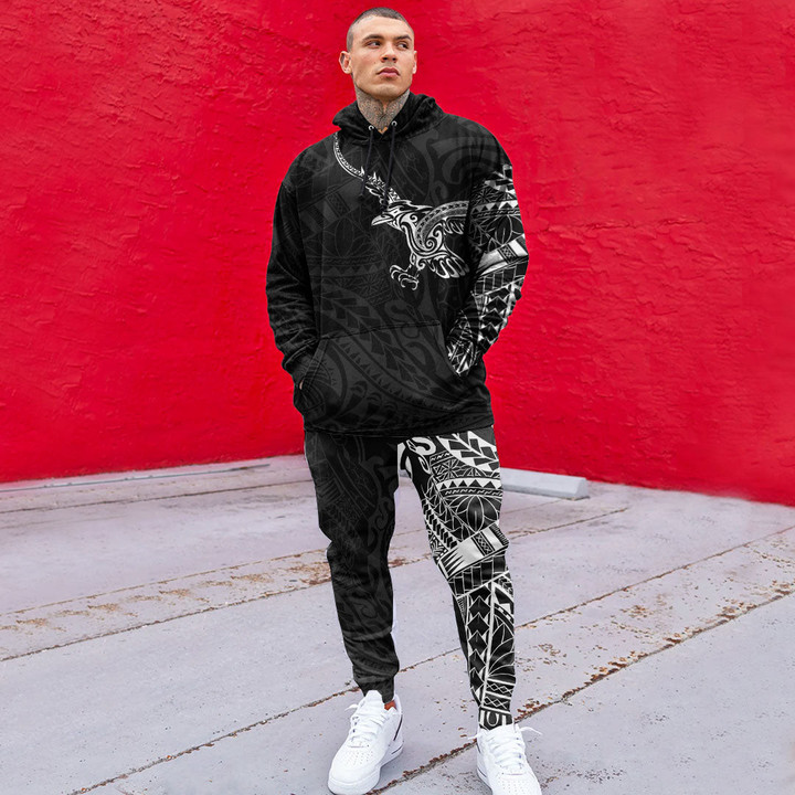 RugbyLife Clothing - Polynesian Tattoo Style Crow Hoodie and Joggers Pant A7 | RugbyLife