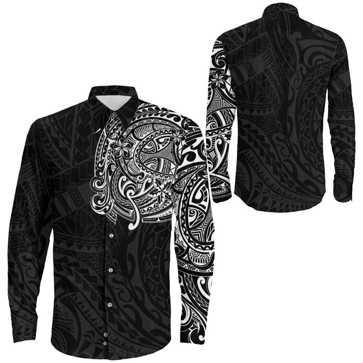 RugbyLife Clothing - Polynesian Tattoo Style Long Sleeve Button Shirt A7 | RugbyLife
