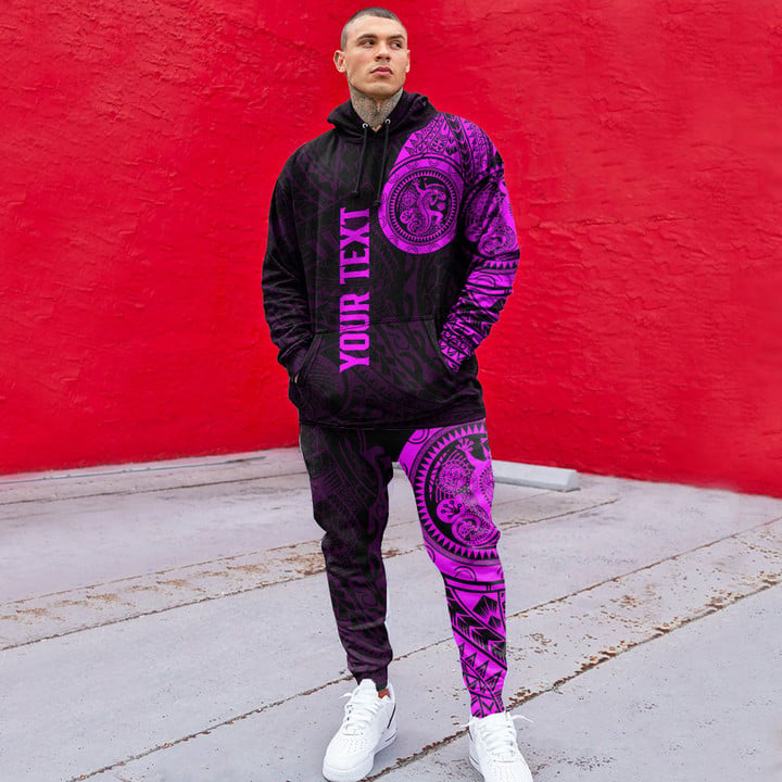 RugbyLife Clothing - (Custom) Lizard Gecko Maori Polynesian Style Tattoo - Pink Version Hoodie and Joggers Pant A7 | RugbyLife