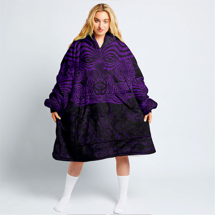 RugbyLife Clothing - Polynesian Tattoo Style Maori Traditional Mask - Purple Version Snug Hoodie A7 | RugbyLife