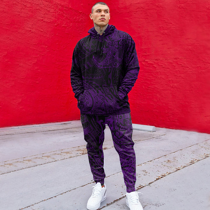 RugbyLife Clothing - Polynesian Tattoo Style Surfing - Purple Version Hoodie and Joggers Pant A7 | RugbyLife