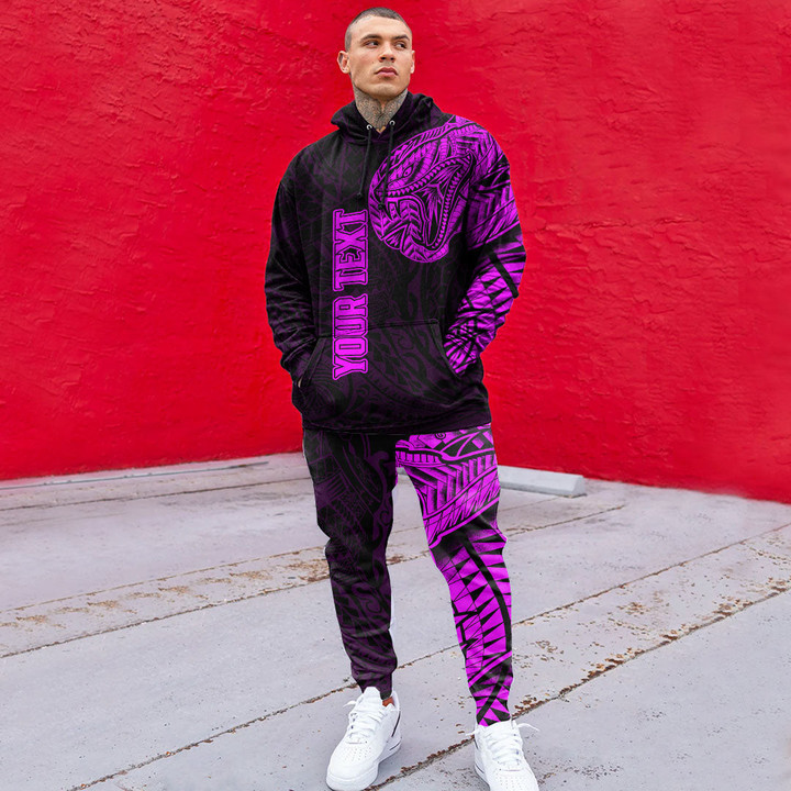 RugbyLife Clothing - (Custom) Polynesian Tattoo Style Snake - Pink Version Hoodie and Joggers Pant A7 | RugbyLife