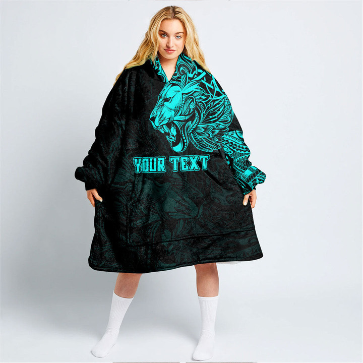 RugbyLife Clothing - Polynesian Tattoo Style Tribal Lion - Cyan Version Snug Hoodie A7 | RugbyLife
