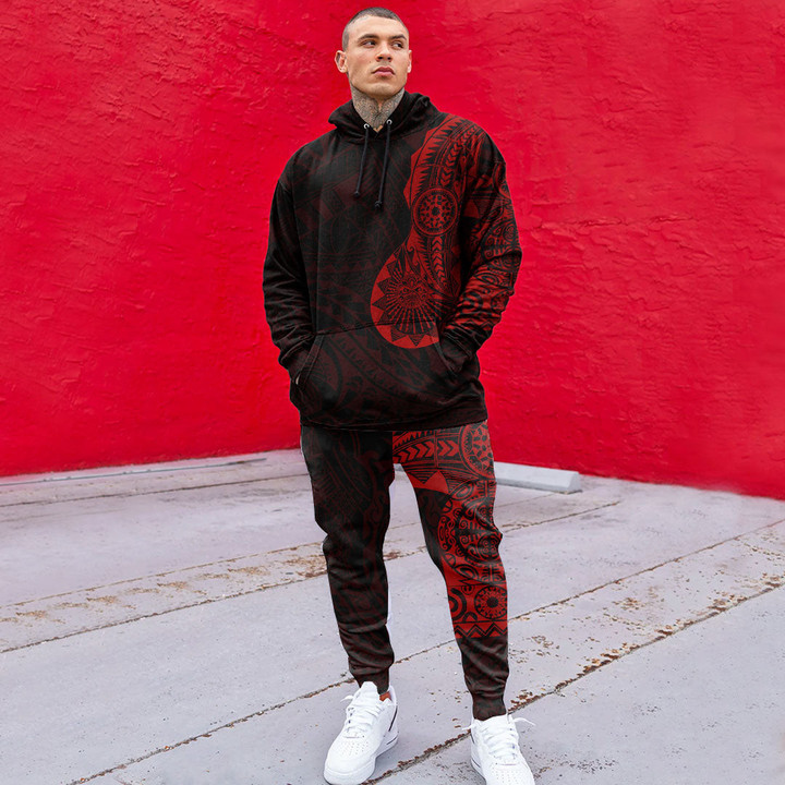 RugbyLife Clothing - Polynesian Tattoo Style Tatau - Red Version Hoodie and Joggers Pant A7 | RugbyLife