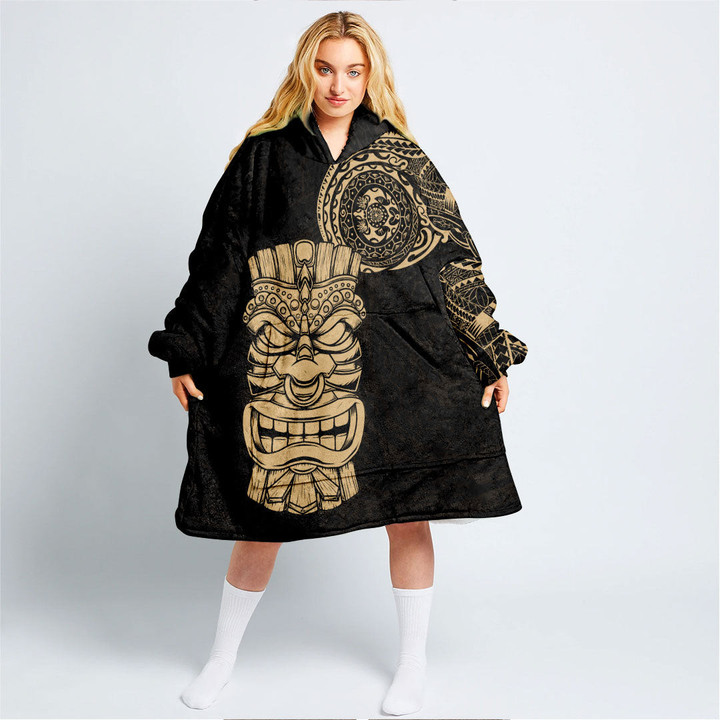 RugbyLife Clothing - Polynesian Tattoo Style Tiki - Gold Version Snug Hoodie A7 | RugbyLife