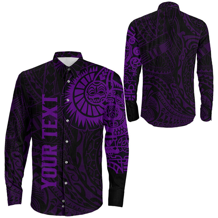 RugbyLife Clothing - (Custom) Polynesian Tattoo Style - Purple Version Long Sleeve Button Shirt A7 | RugbyLife