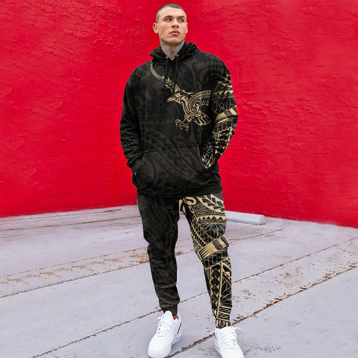 RugbyLife Clothing - Polynesian Tattoo Style Crow - Gold Version Hoodie and Joggers Pant A7 | RugbyLife