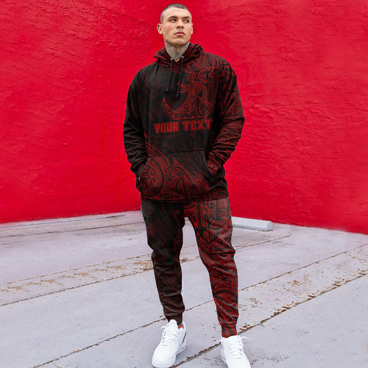 RugbyLife Clothing - (Custom) Polynesian Tattoo Style Surfing - Red Version Hoodie and Joggers Pant A7 | RugbyLife