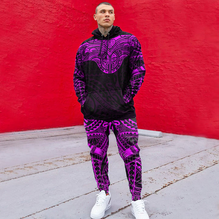 RugbyLife Clothing - Polynesian Tattoo Style Tattoo - Pink Version Hoodie and Joggers Pant A7 | RugbyLife