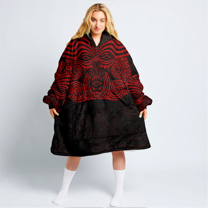 RugbyLife Clothing - Polynesian Tattoo Style Maori Traditional Mask - Red Version Snug Hoodie A7 | RugbyLife