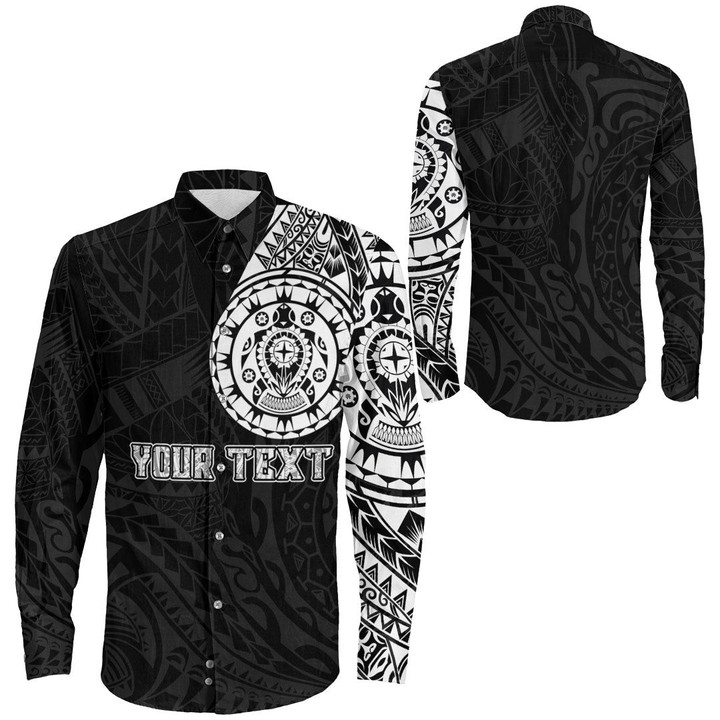 RugbyLife Clothing - (Custom) Polynesian Tattoo Style Turtle Long Sleeve Button Shirt A7 | RugbyLife