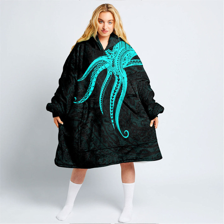 RugbyLife Clothing - Polynesian Tattoo Style Octopus Tattoo - Cyan Version Snug Hoodie A7 | RugbyLife