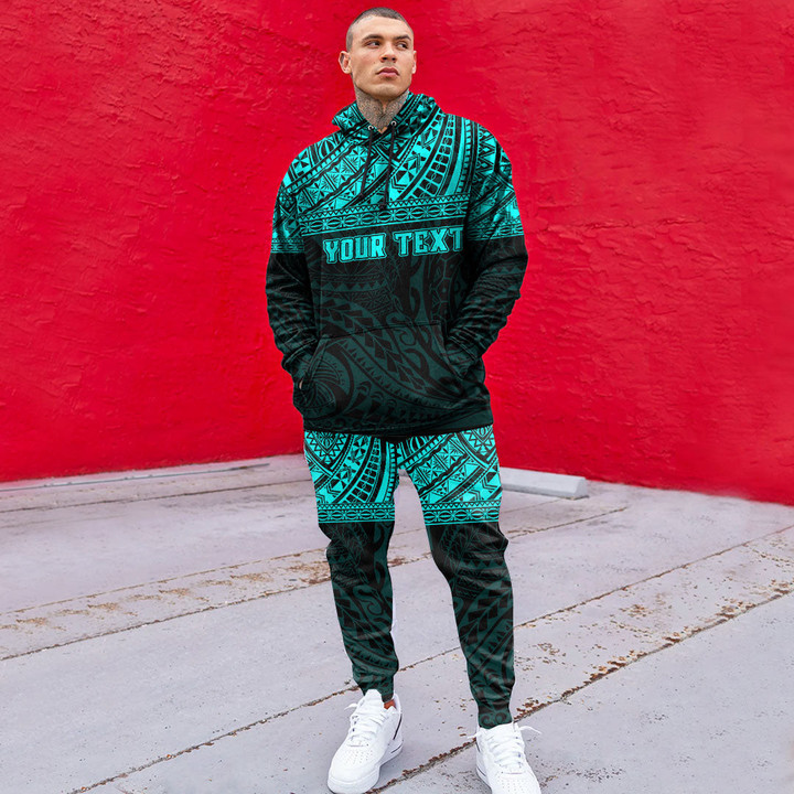 RugbyLife Clothing - (Custom) Polynesian Tattoo Style - Cyan Version Hoodie and Joggers Pant A7 | RugbyLife