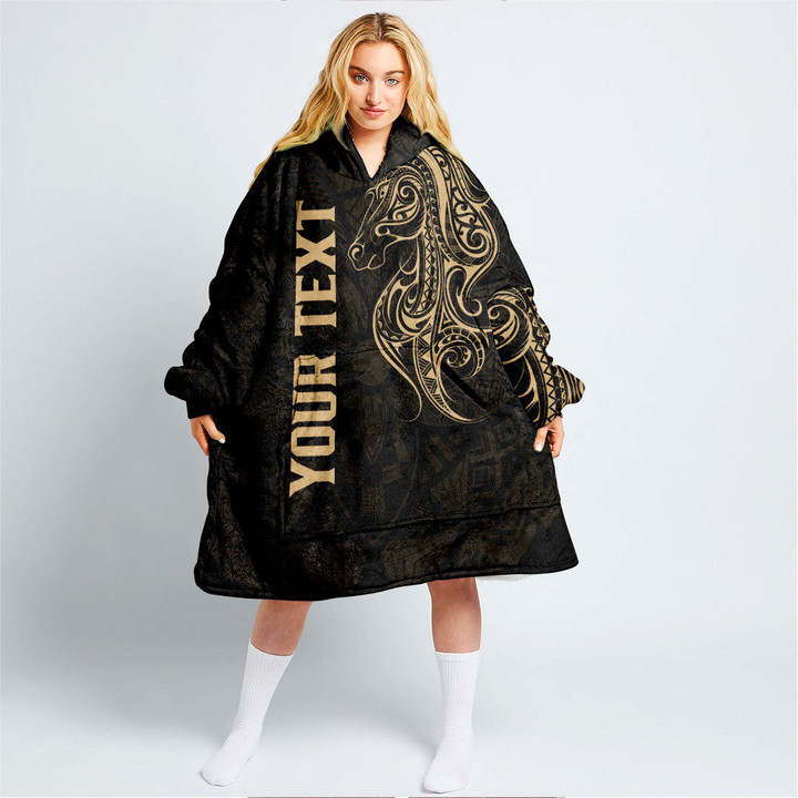 RugbyLife Clothing - (Custom) Polynesian Tattoo Style Horse - Gold Version Snug Hoodie A7 | RugbyLife