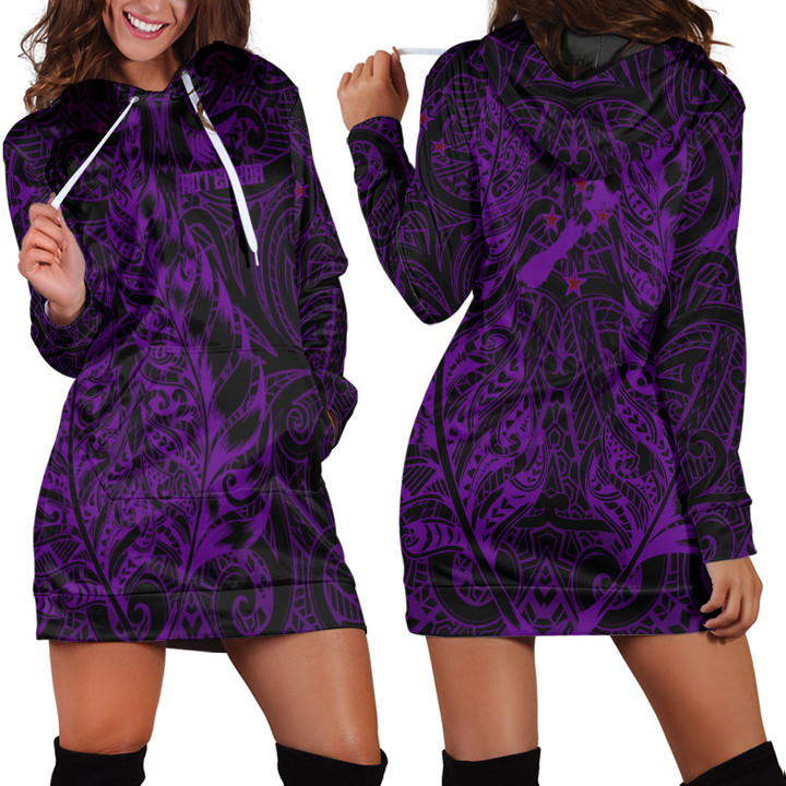 RugbyLife Clothing - New Zealand Aotearoa Maori Silver Fern New - Purple Version Hoodie Dress A7 | RugbyLife