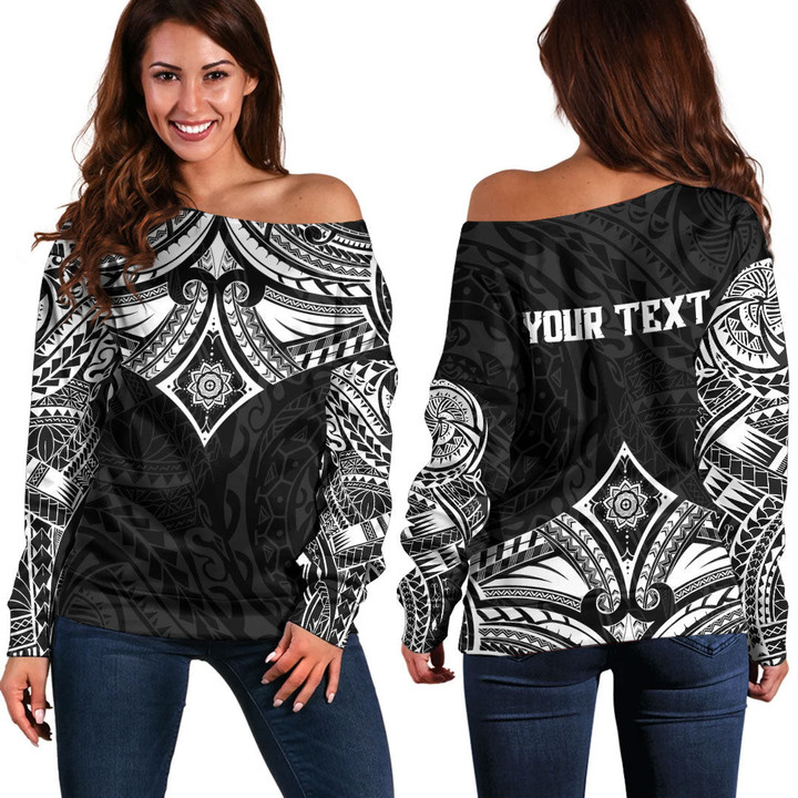 RugbyLife Clothing - (Custom) Polynesian Tattoo Style Flower Off Shoulder Sweater A7 | RugbyLife