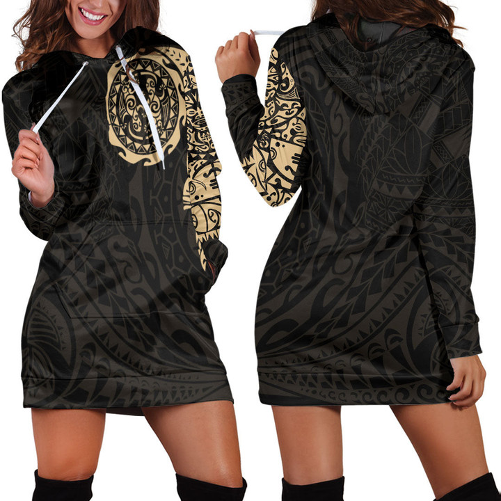 RugbyLife Clothing - Polynesian Tattoo Style Tatau - Gold Version Hoodie Dress A7 | RugbyLife