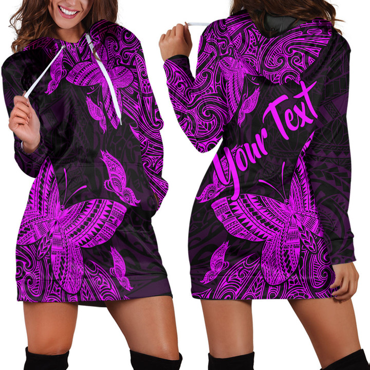 RugbyLife Clothing - (Custom) Polynesian Tattoo Style Butterfly Special Version - Pink Version Hoodie Dress A7 | RugbyLife