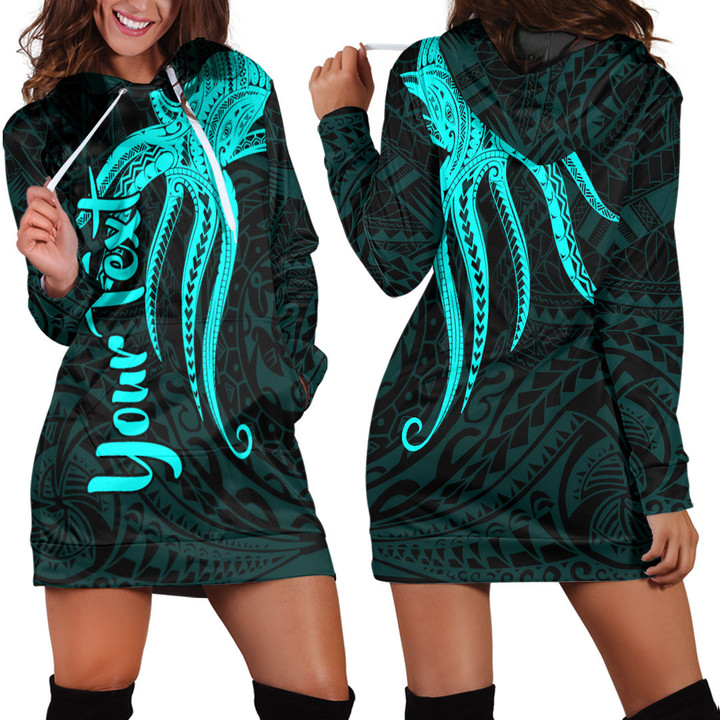 RugbyLife Clothing - Polynesian Tattoo Style Octopus Tattoo - Cyan Version Hoodie Dress A7 | RugbyLife