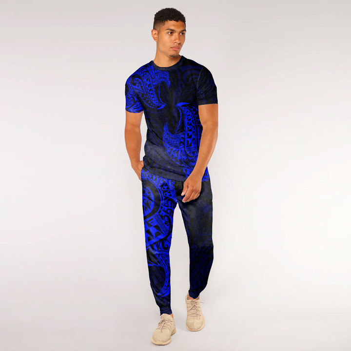RugbyLife Clothing - Polynesian Tattoo Style Tatau - Blue Version T-Shirt and Jogger Pants A7 | RugbyLife