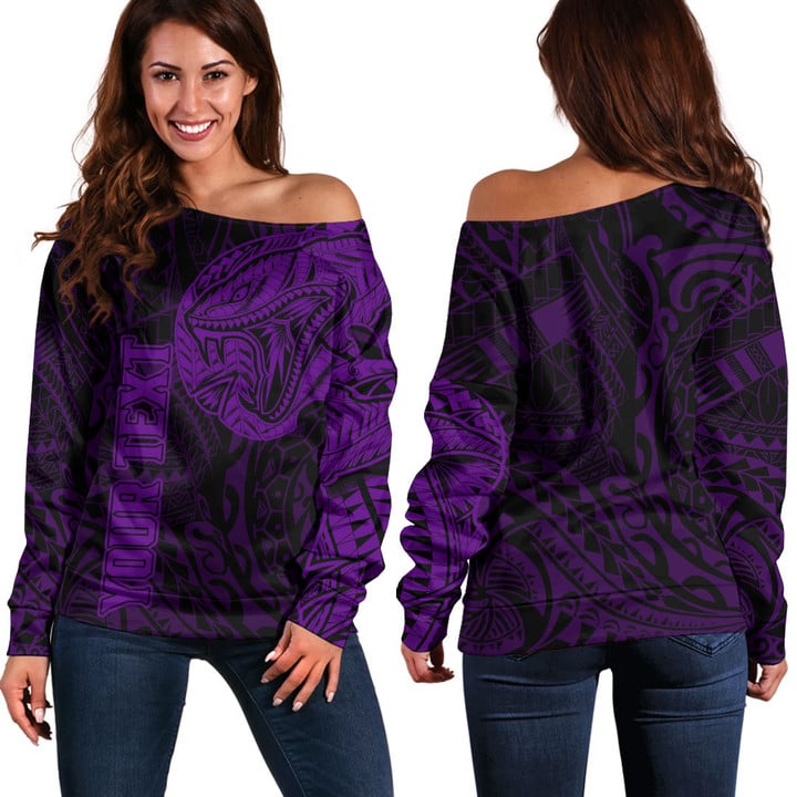 RugbyLife Clothing - (Custom) Polynesian Tattoo Style Snake - Purple Version Off Shoulder Sweater A7 | RugbyLife