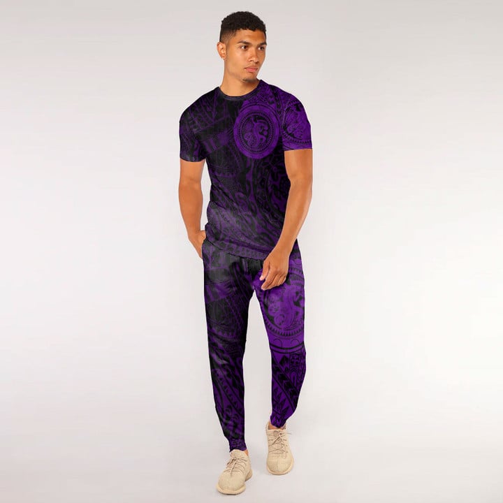 RugbyLife Clothing - Lizard Gecko Maori Polynesian Style Tattoo - Purple Version T-Shirt and Jogger Pants A7 | RugbyLife