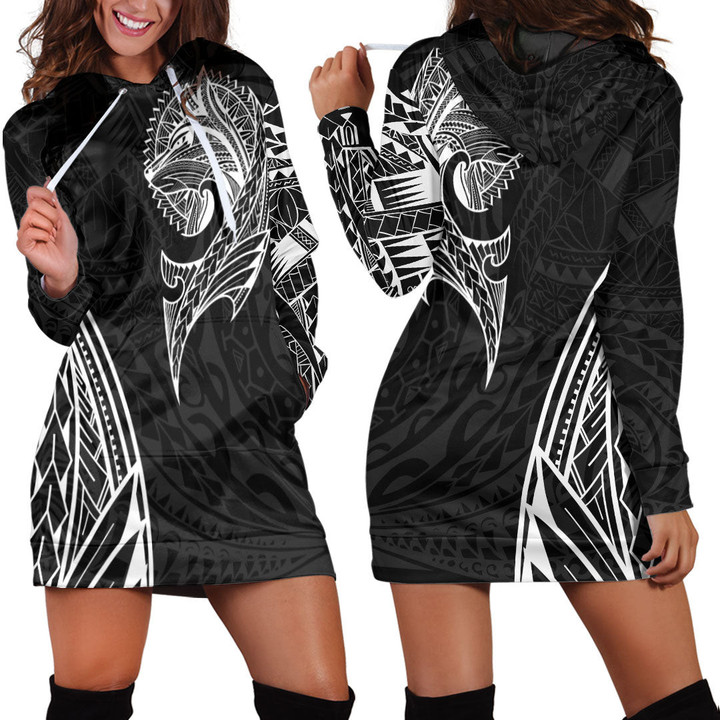 RugbyLife Clothing - Polynesian Tattoo Style Wolf Hoodie Dress A7 | RugbyLife