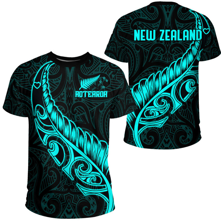 RugbyLife Clothing - New Zealand Aotearoa Maori Fern - Cyan Version T-Shirt A7 | RugbyLife