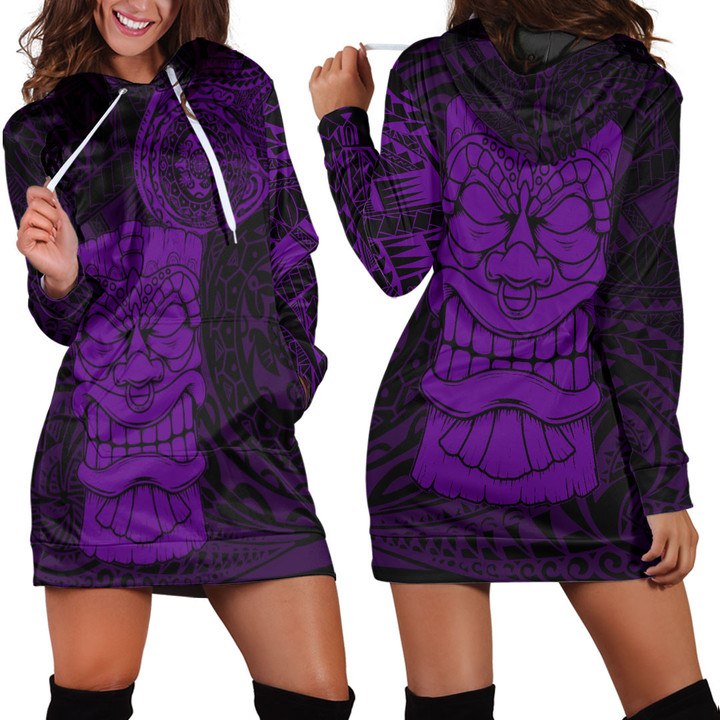 RugbyLife Clothing - Polynesian Tattoo Style Tiki - Purple Version Hoodie Dress A7 | RugbyLife