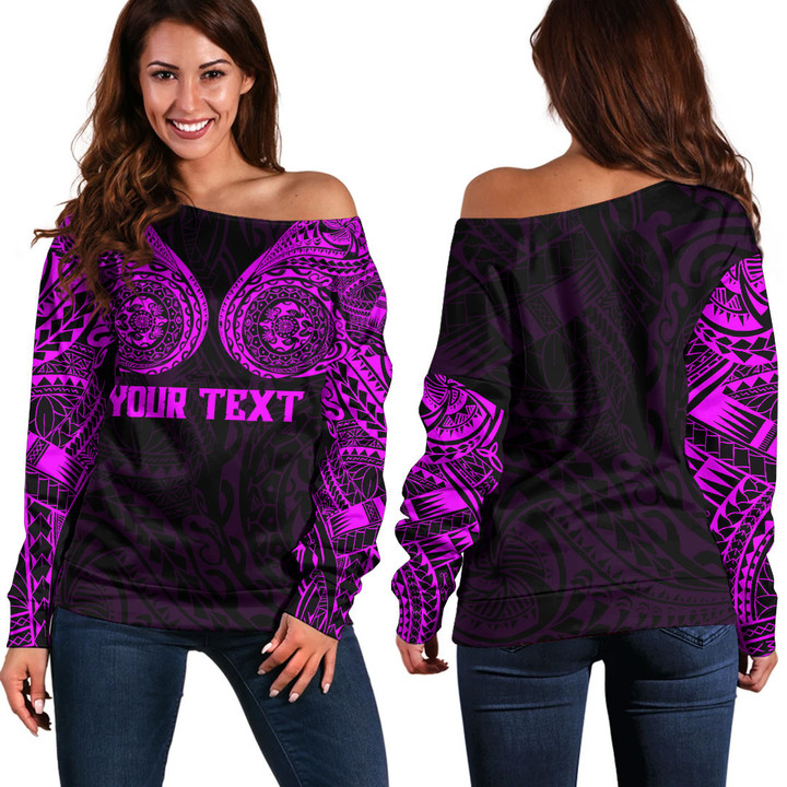 RugbyLife Clothing - (Custom) Polynesian Tattoo Style - Pink Version Off Shoulder Sweater A7 | RugbyLife