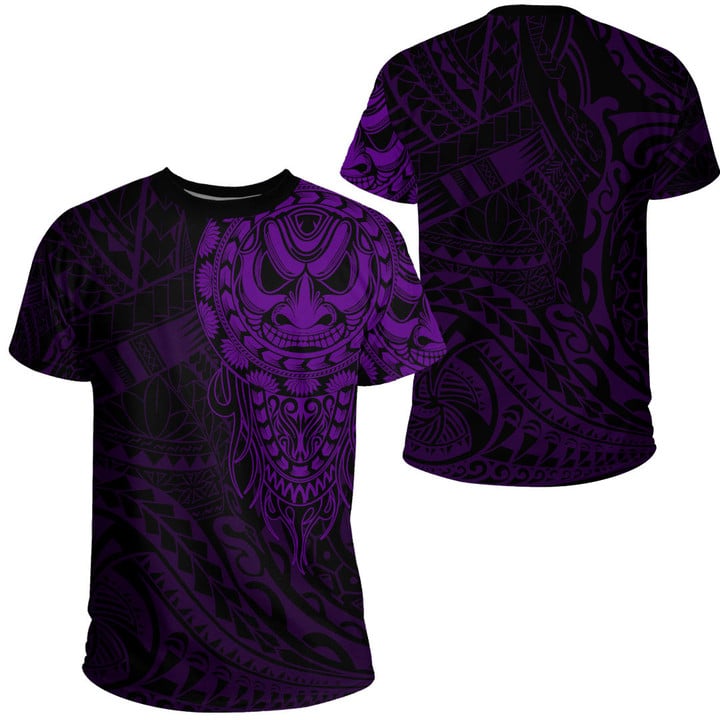 RugbyLife Clothing - Polynesian Tattoo Style Mask Native - Purple Version T-Shirt A7 | RugbyLife
