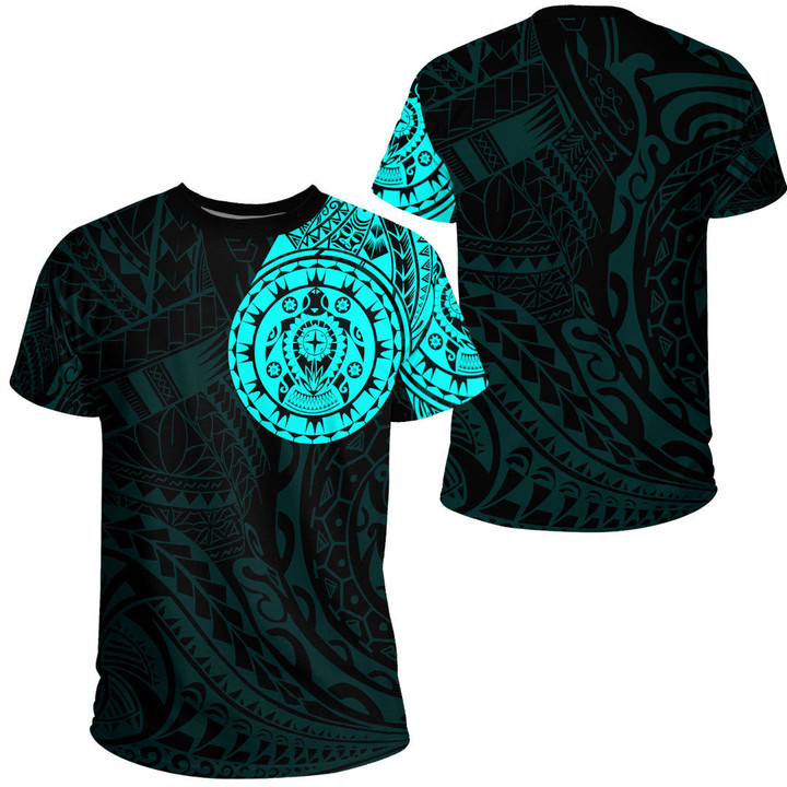 RugbyLife Clothing - Polynesian Tattoo Style Turtle - Cyan Version T-Shirt A7 | RugbyLife