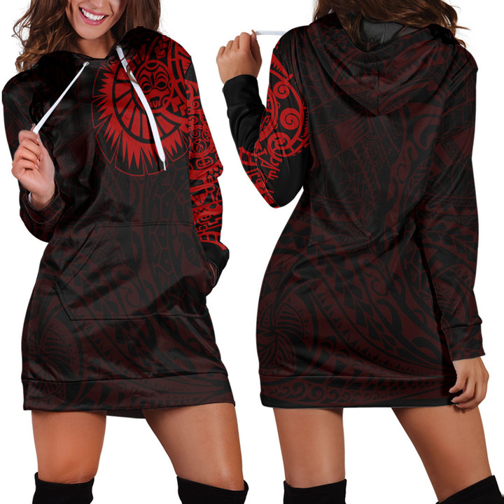 RugbyLife Clothing - Polynesian Tattoo Style - Red Version Hoodie Dress A7 | RugbyLife
