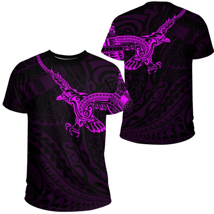 RugbyLife Clothing - Polynesian Tattoo Style Crow - Pink Version T-Shirt A7 | RugbyLife