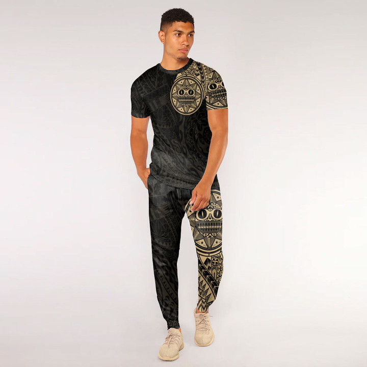 RugbyLife Clothing - Polynesian Tattoo Style Sun - Gold Version T-Shirt and Jogger Pants A7 | RugbyLife