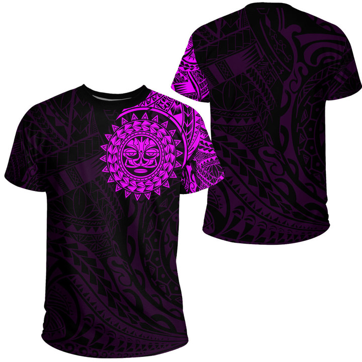 RugbyLife Clothing - Polynesian Sun Tattoo Style - Pink Version T-Shirt A7 | RugbyLife