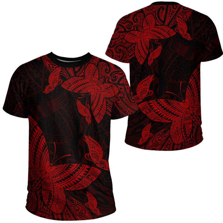 RugbyLife Clothing - Polynesian Tattoo Style Butterfly Special Version - Red Version T-Shirt A7 | RugbyLife