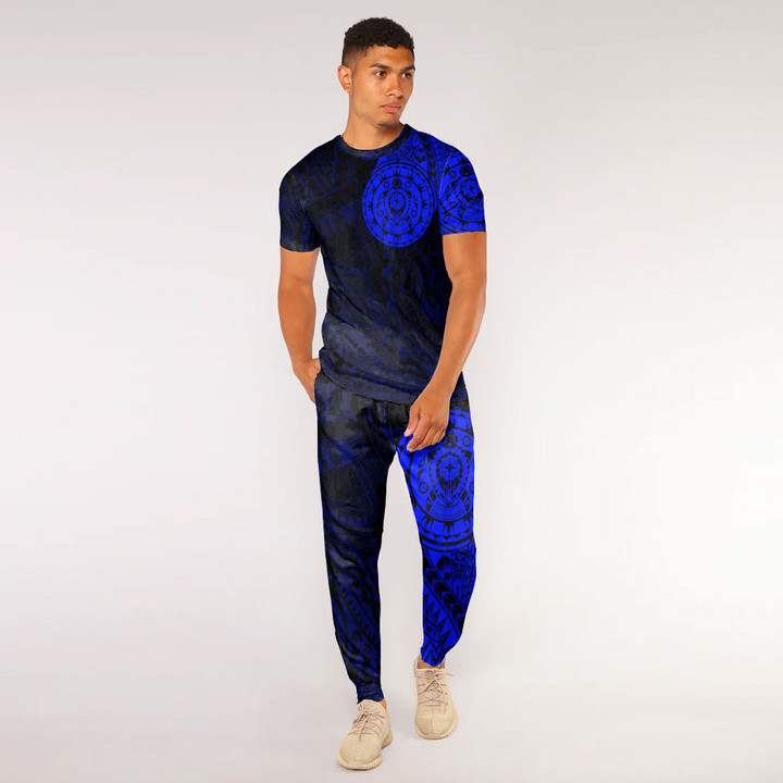 RugbyLife Clothing - Polynesian Tattoo Style Turtle - Blue Version T-Shirt and Jogger Pants A7 | RugbyLife