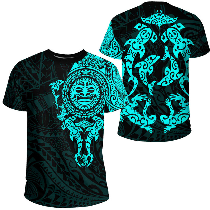 RugbyLife Clothing - Polynesian Tattoo Style Maori - Special Tattoo - Cyan Version T-Shirt A7 | RugbyLife