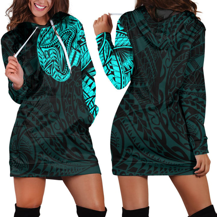 RugbyLife Clothing - Polynesian Tattoo Style Snake - Cyan Version Hoodie Dress A7 | RugbyLife