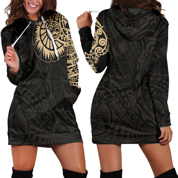 RugbyLife Clothing - Polynesian Tattoo Style - Gold Version Hoodie Dress A7 | RugbyLife