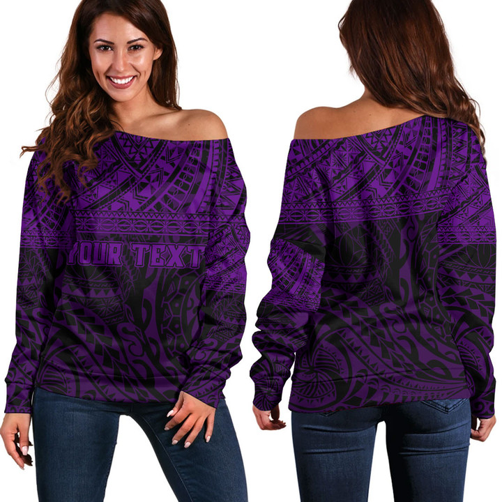 RugbyLife Clothing - (Custom) Polynesian Tattoo Style - Purple Version Off Shoulder Sweater A7 | RugbyLife