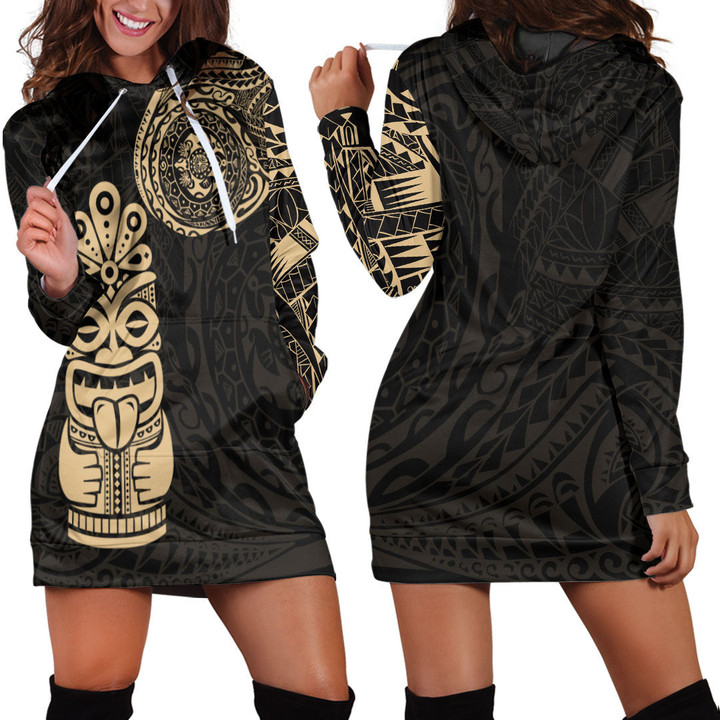 RugbyLife Clothing - Polynesian Tattoo Style Tiki - Gold Version Hoodie Dress A7 | RugbyLife
